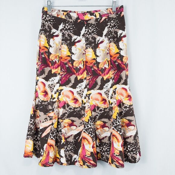 Christopher & Banks Floral Linen Blend Skirt Size 10 Pleated Flare Midi Boho - Picture 1 of 16